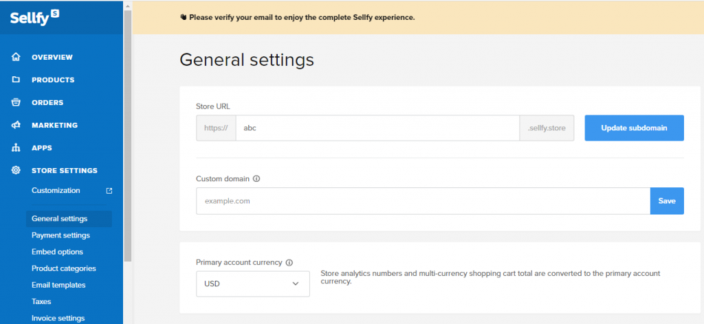 sellfy-store-setting